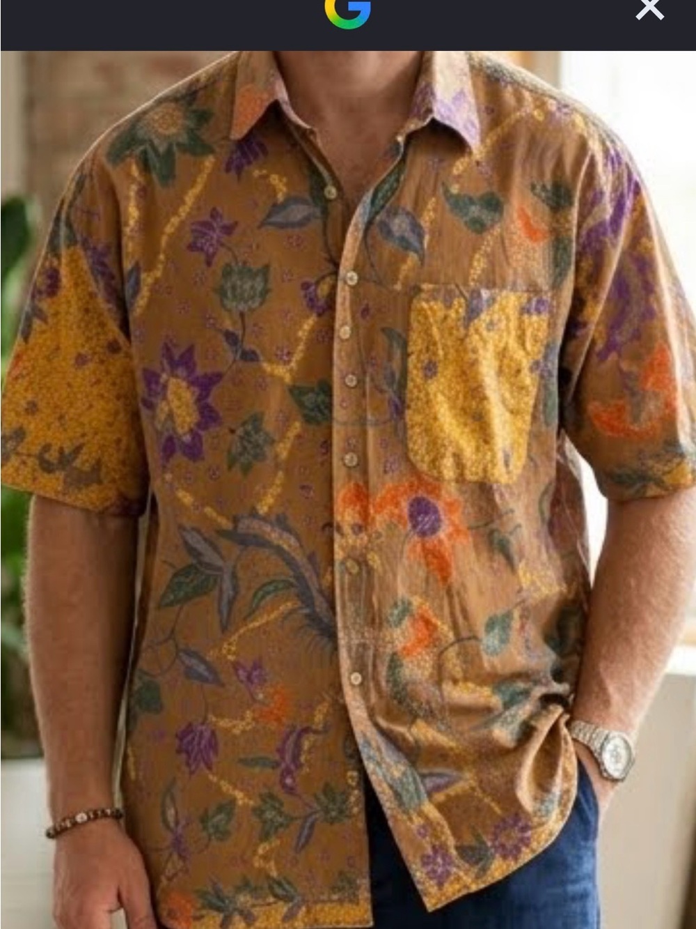 VTG Lotus koi fish floral Rare Venezia earthy Men's Brown Floral Short 26/28